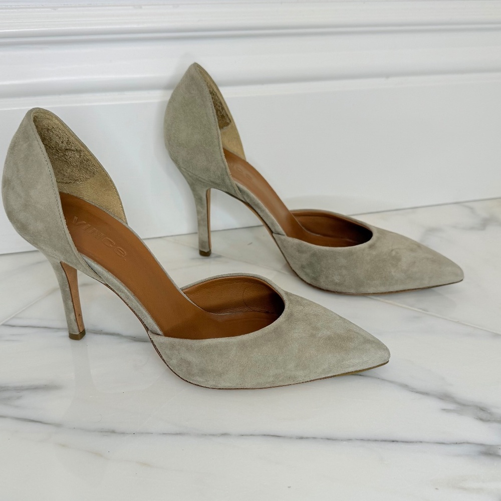 Vince Women's Celeste d'Orsay High-Heel Pumps, Woodsmoke -  Suede Size 37.5/7